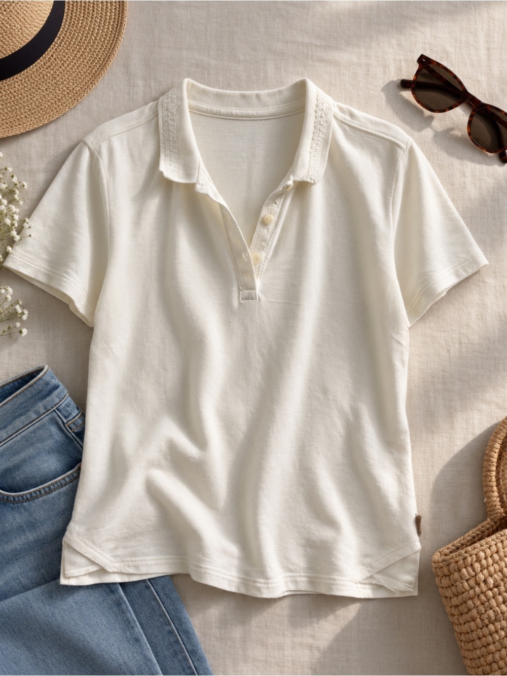 Woolrich Women’s Polo Shirt Ivory 100% Cotton Short Sleeve Size M